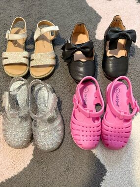 Girls Toddler Size 7 Shoe Bundle Cat & Jack Sandals Dress Shoes Jelly Glitter